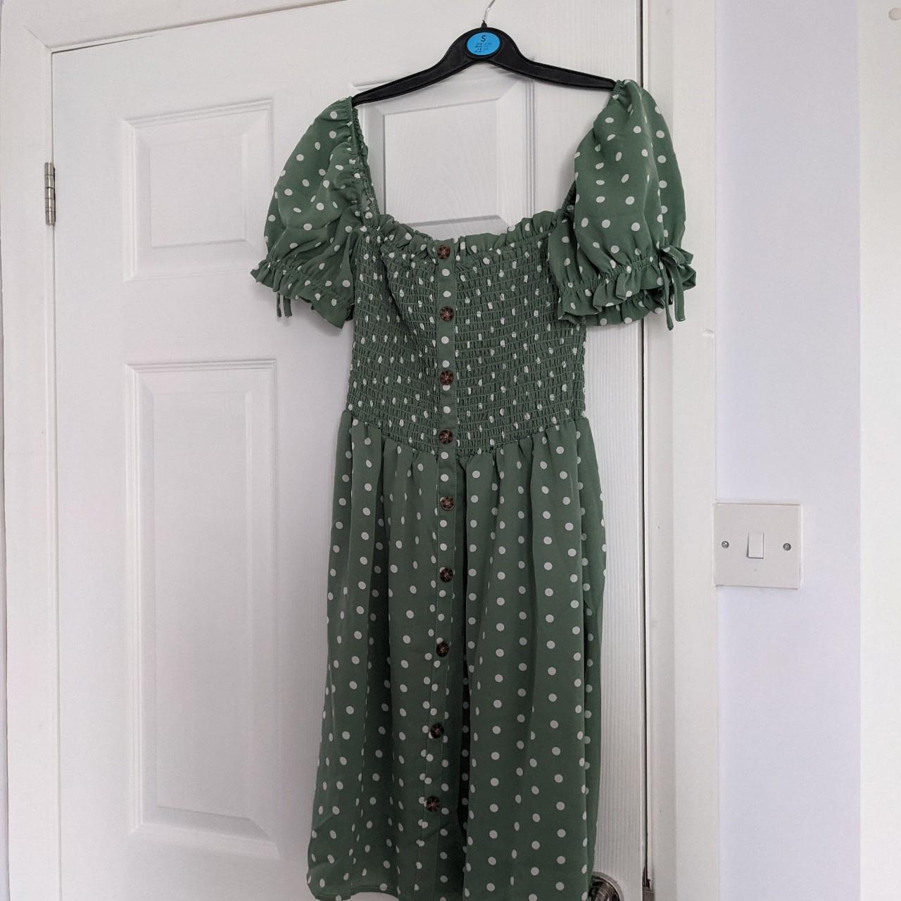 Brave Soul Women's Green and White Dress | Depop