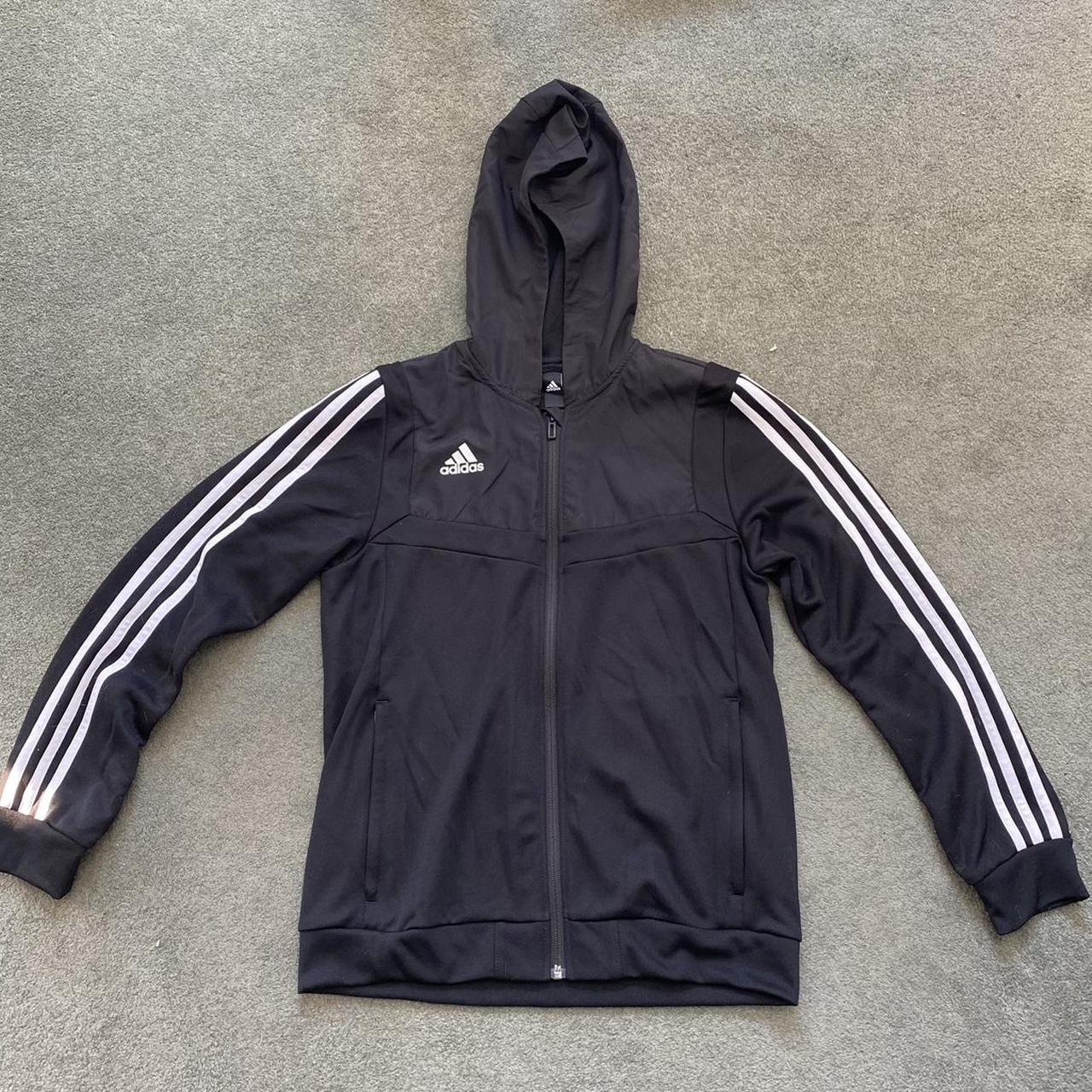 Classic Adidas three stripe jacket in black size XS... - Depop