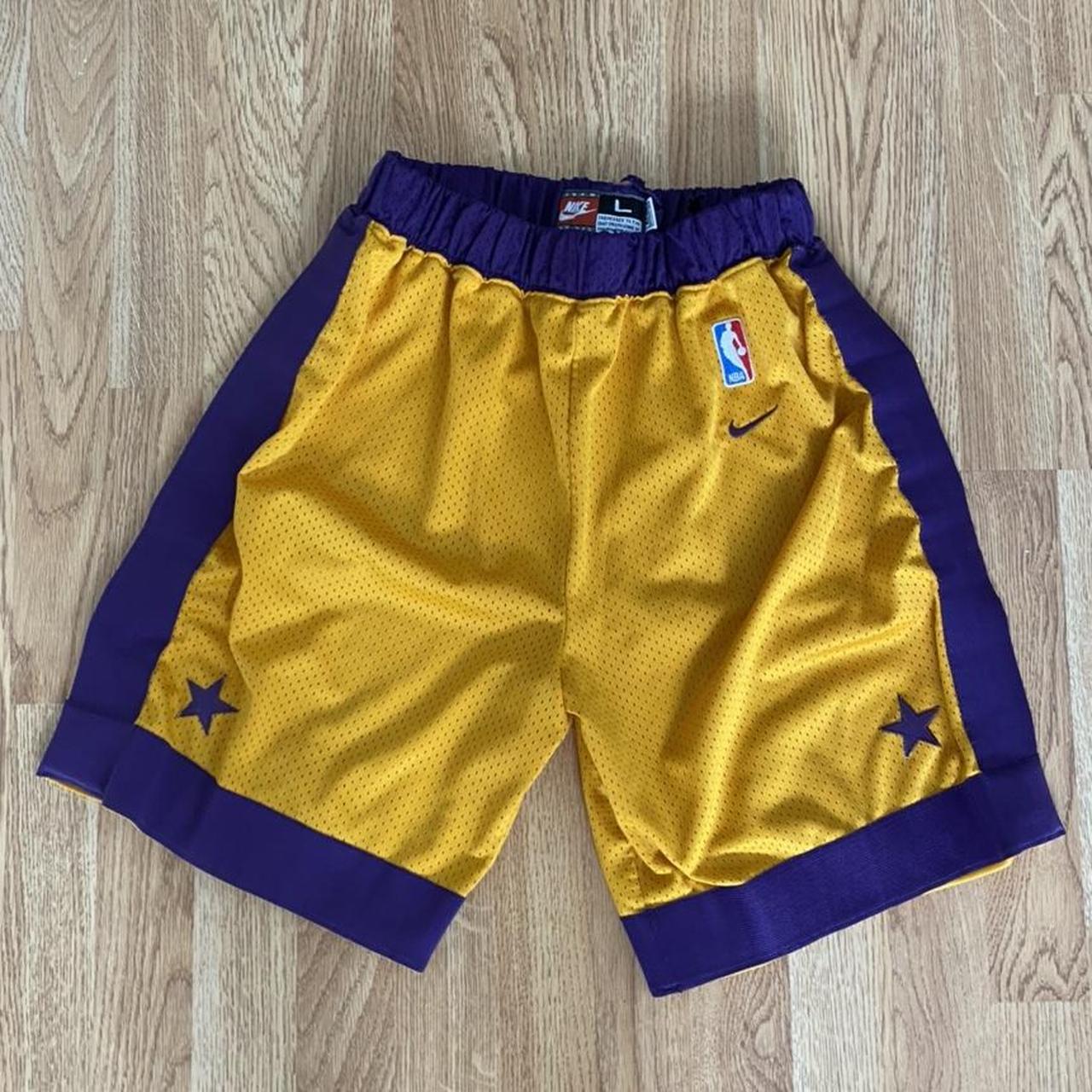 Repop Vintage purple and yellow Lakers jersey shorts - Depop