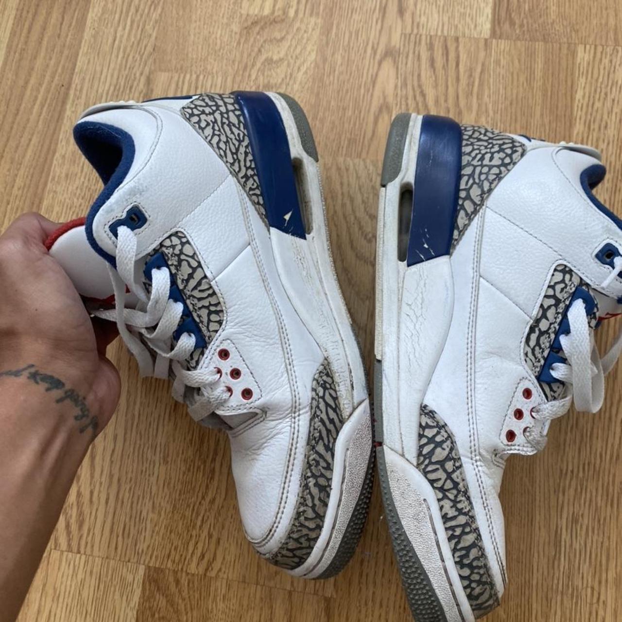 Size 9 Air Jordan True Blue 3s, decent condition,... Depop