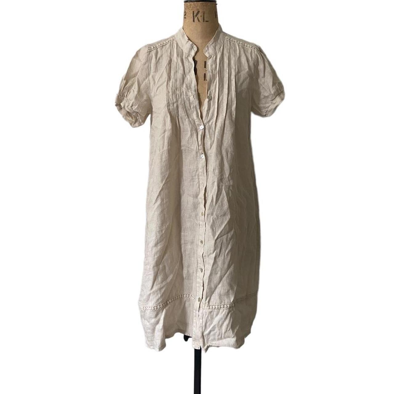 VINTAGE - ROSEMARINE Off white linen dress with... - Depop