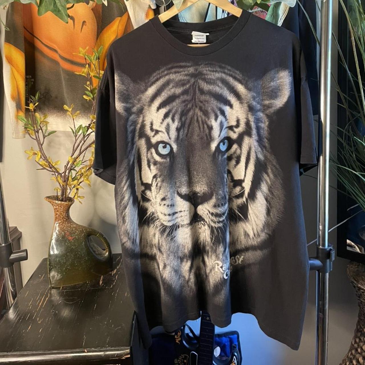 Liquid Blue White Tiger Black T-Shirt