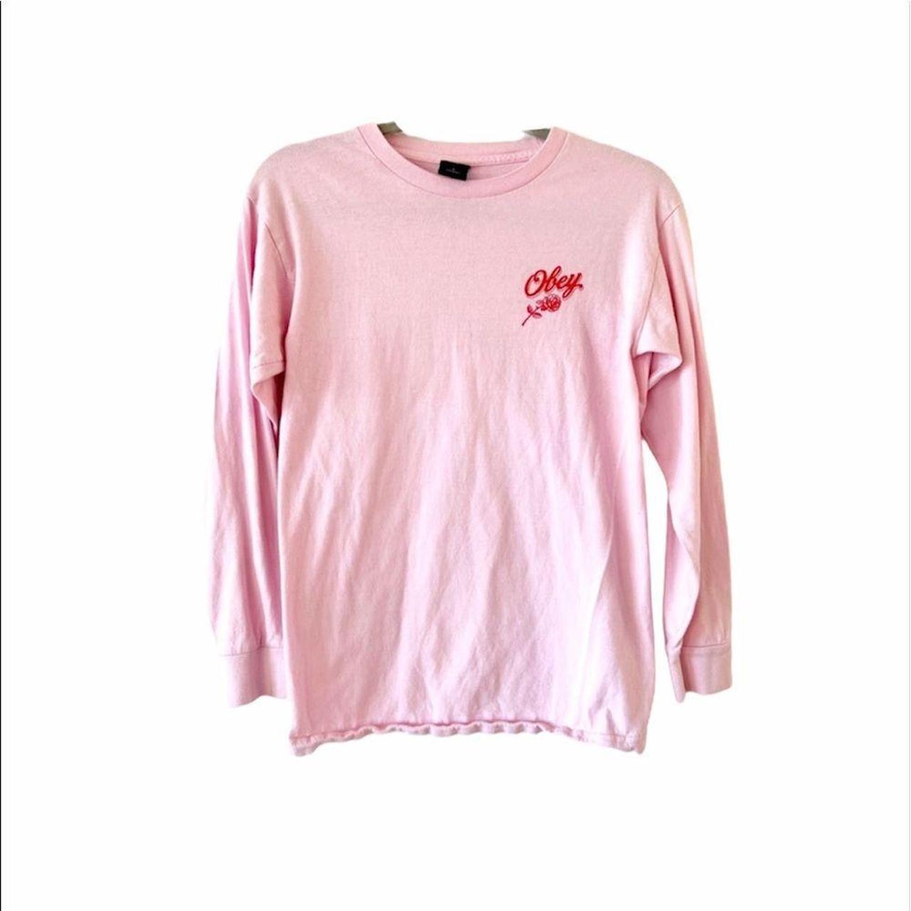 Obey pink cotton long sleeve T-shirt size small with... - Depop