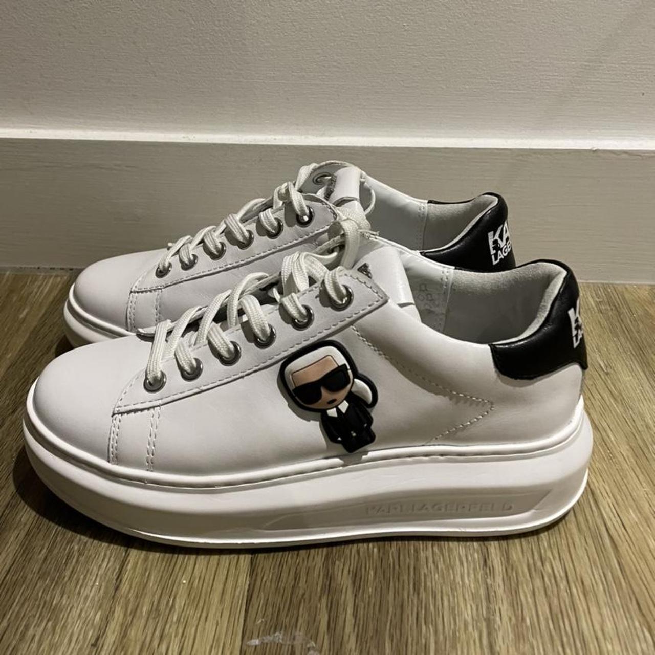 Karl Lagerfeld Women's White and Black Trainers | Depop