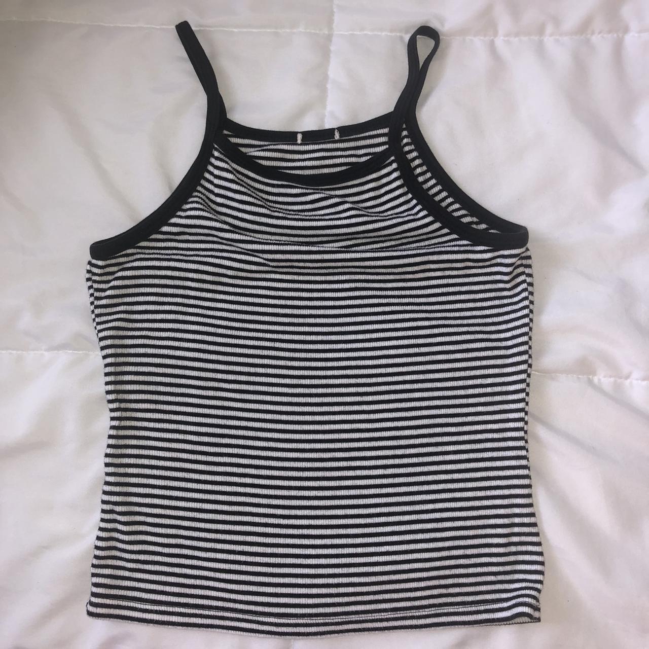 small black and white striped halter top no tags... - Depop