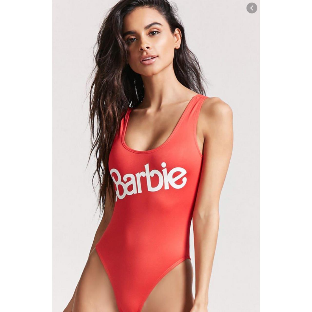 Retro Y2K Barbie Bodysuit/Bathing Suit in Apple - Depop