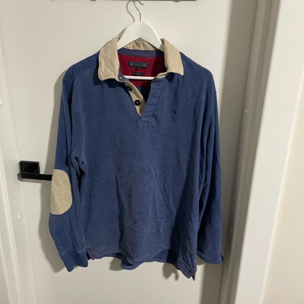 Vintage blue RB sellers rugby jumper. Size: Mens... - Depop