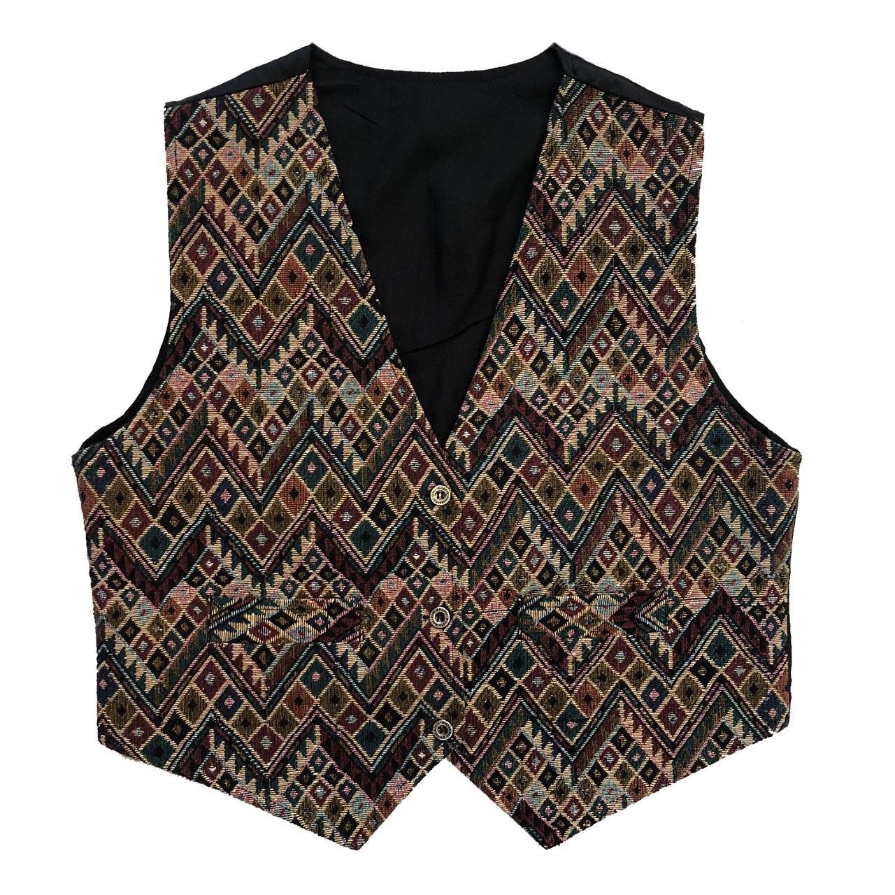 Vintage Multi colour Waistcoat | Crazy pattern |... - Depop