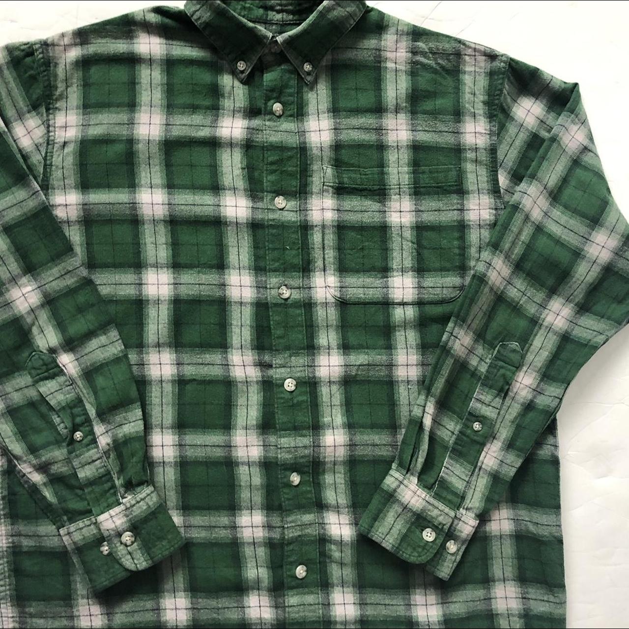 Vintage Check Flannel Shirt | Green & white checked... - Depop