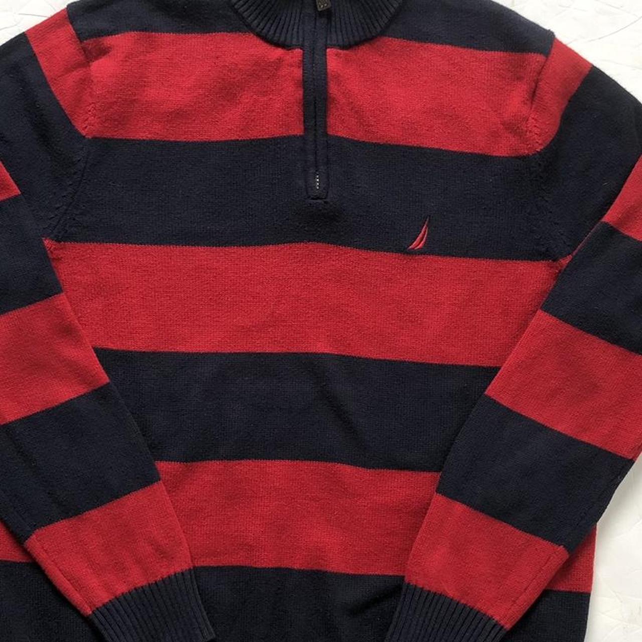 Nautica knitted Jumper Red & Navy thick stripes... - Depop