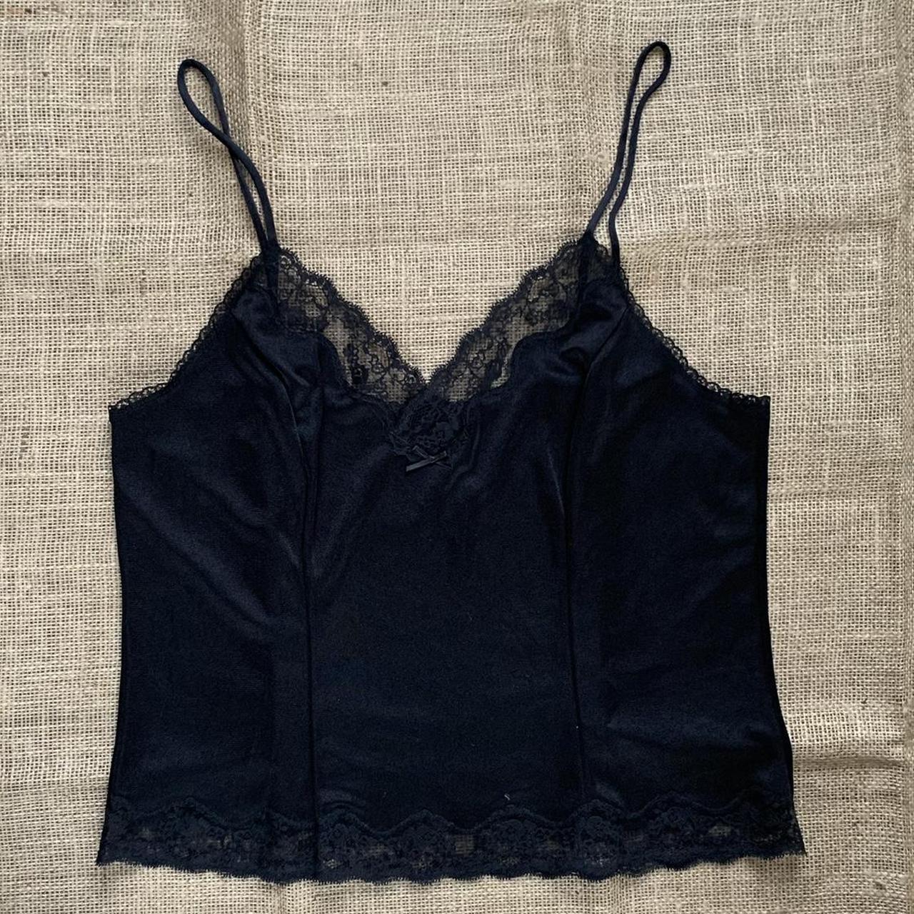 French Vintage Black Lingerie Top Silky lace... - Depop