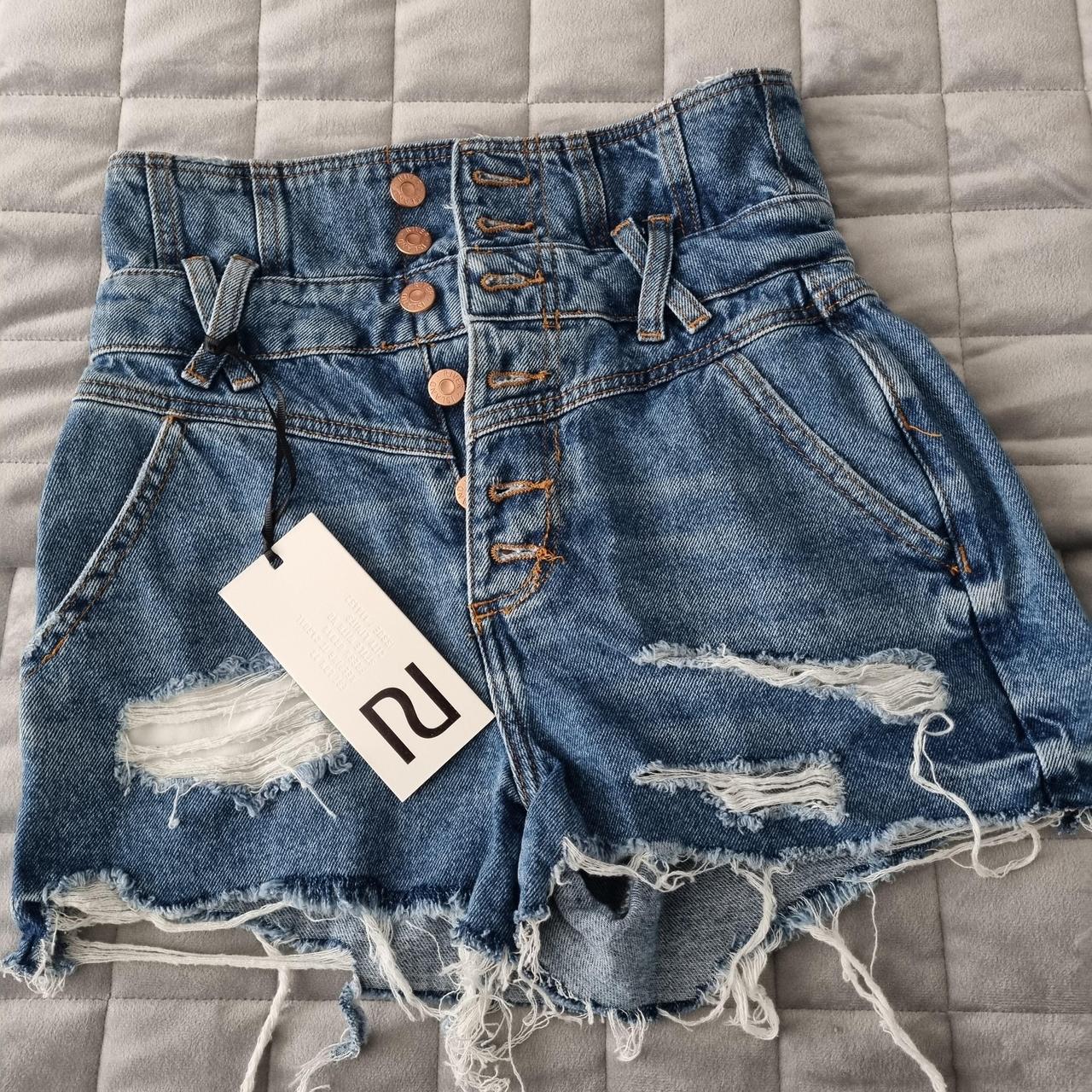 River island high waisted denim shorts with rips