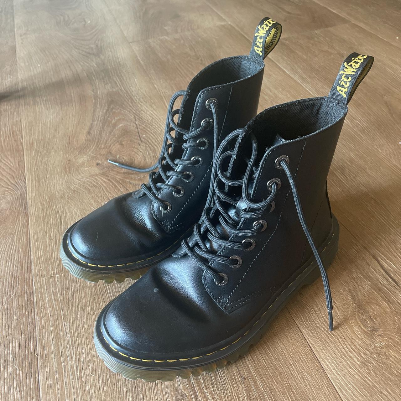 leather lace up dr. martins, maybe worn three times... - Depop