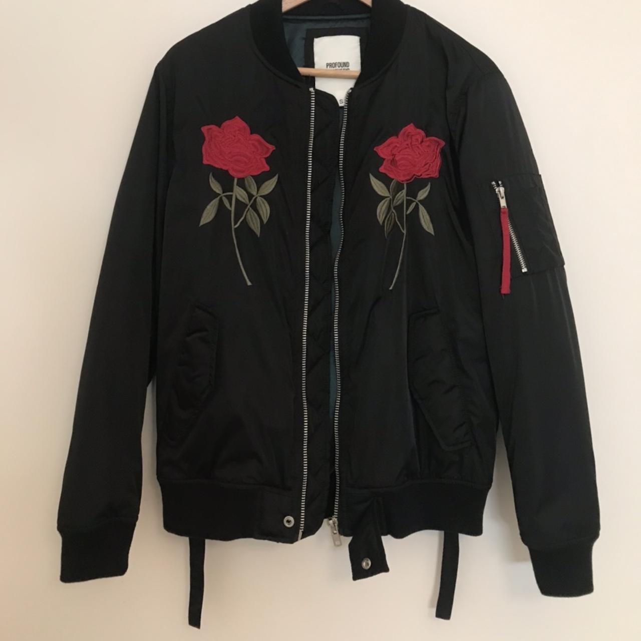 Black Bomber Jacket Roses Profound Aesthetic Jacket... - Depop