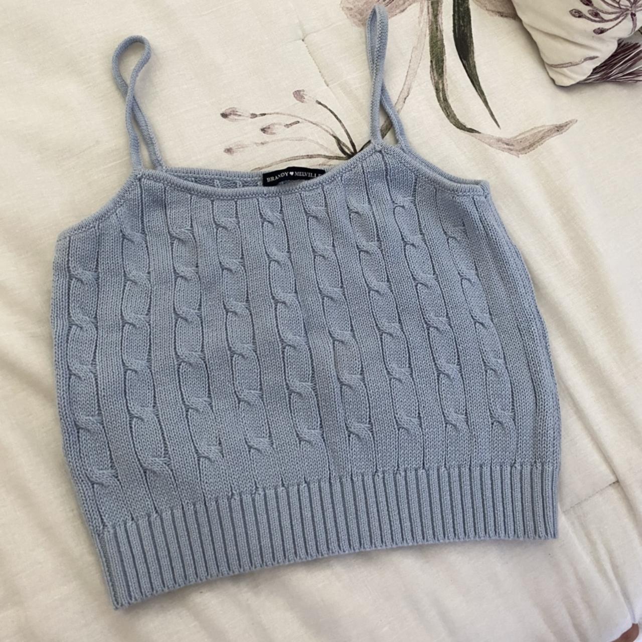 Brandy Melville Baby Blue Cropped knit top worn... Depop