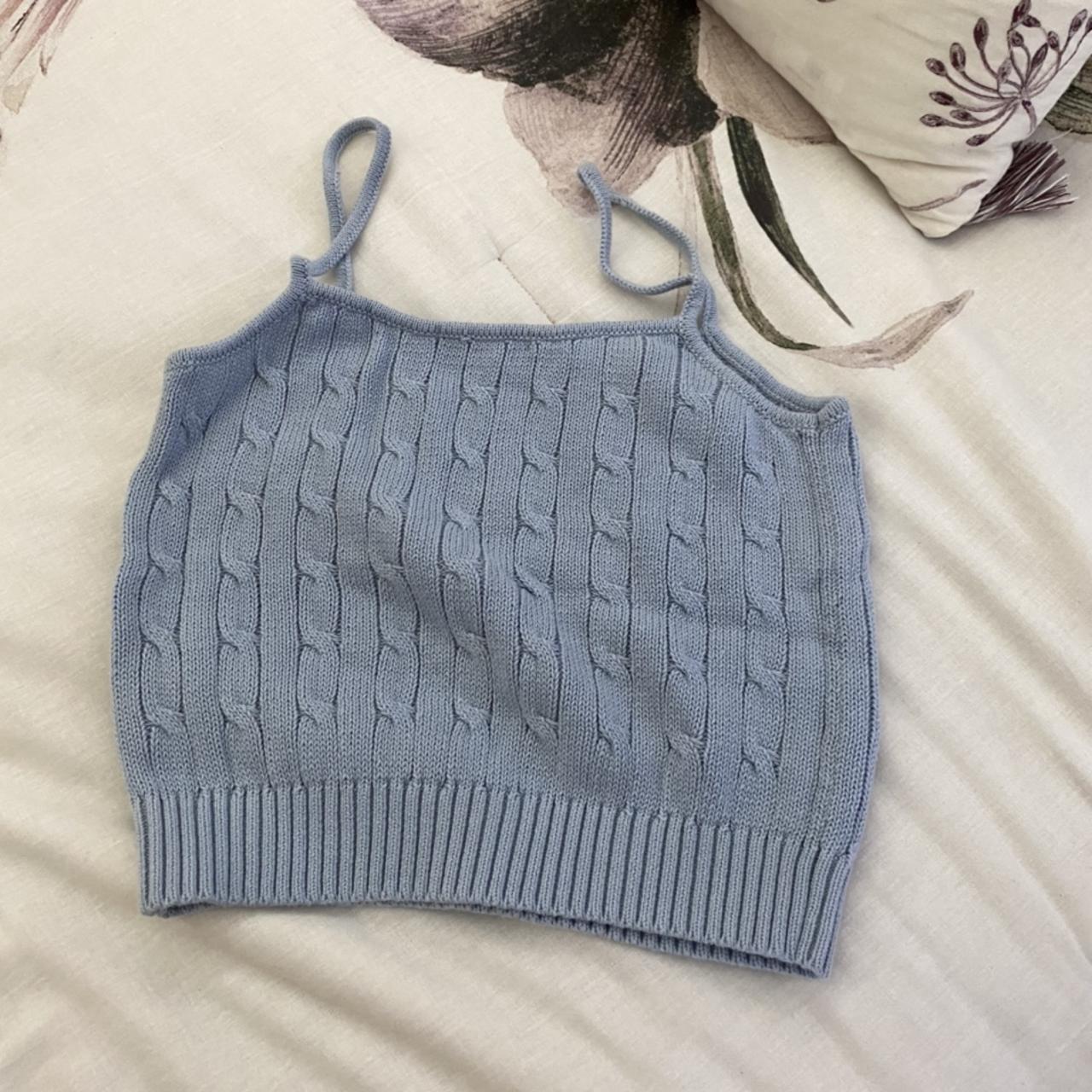 Brandy Melville Baby Blue Cropped knit top worn... Depop