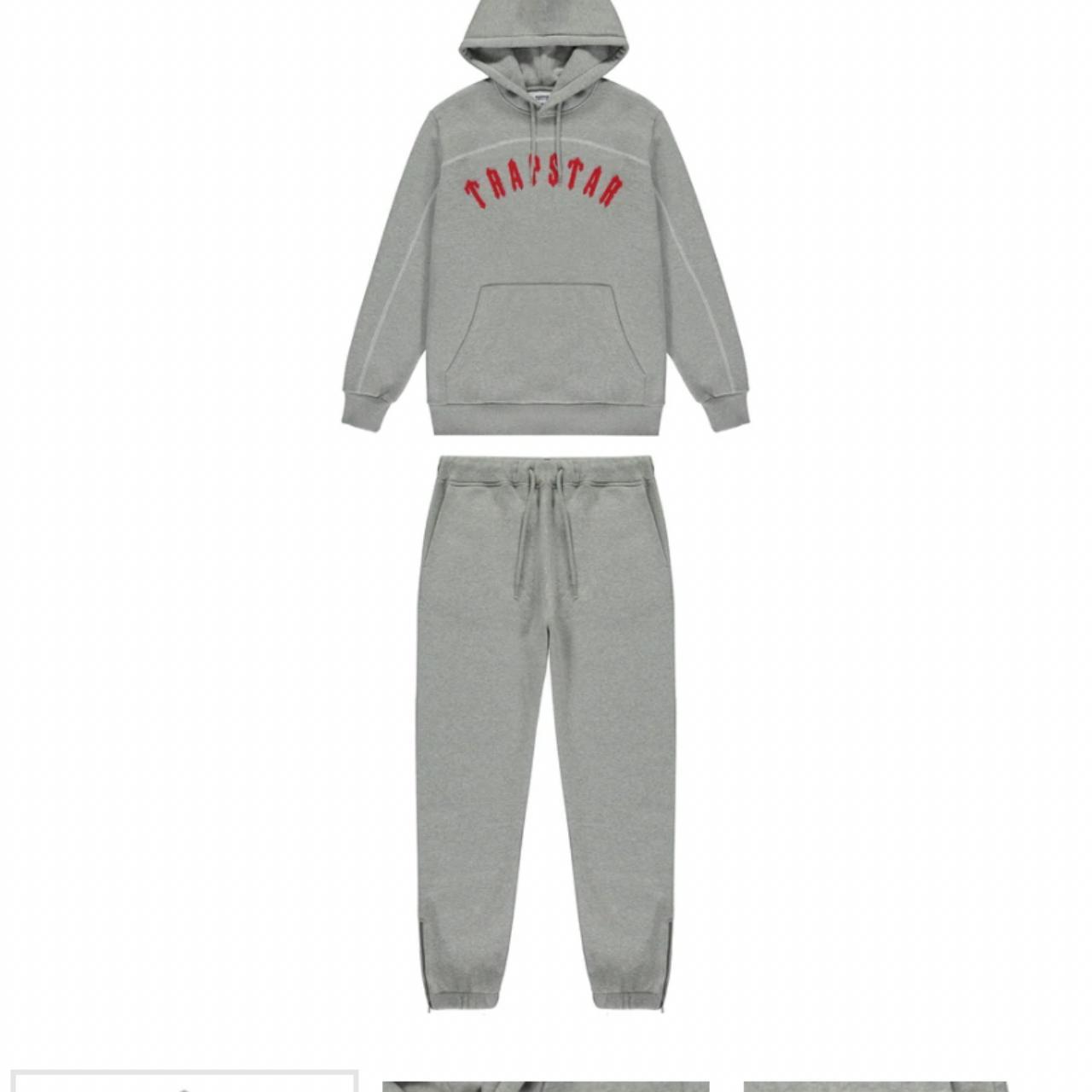 Trapstar Men's Grey and Red Hoodie Depop