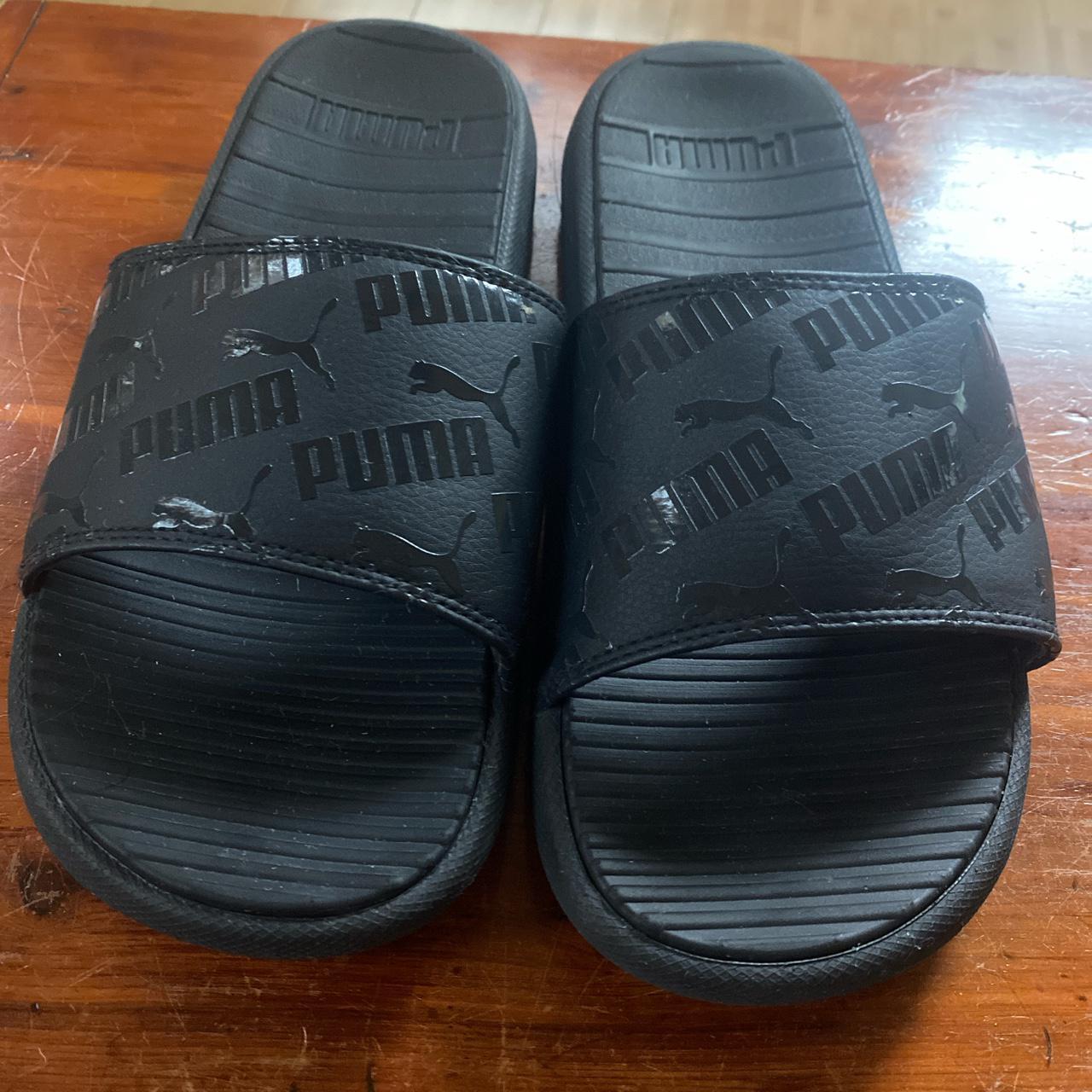 Puma Slides All Black. Us Men’s Size 8. Used But - Depop