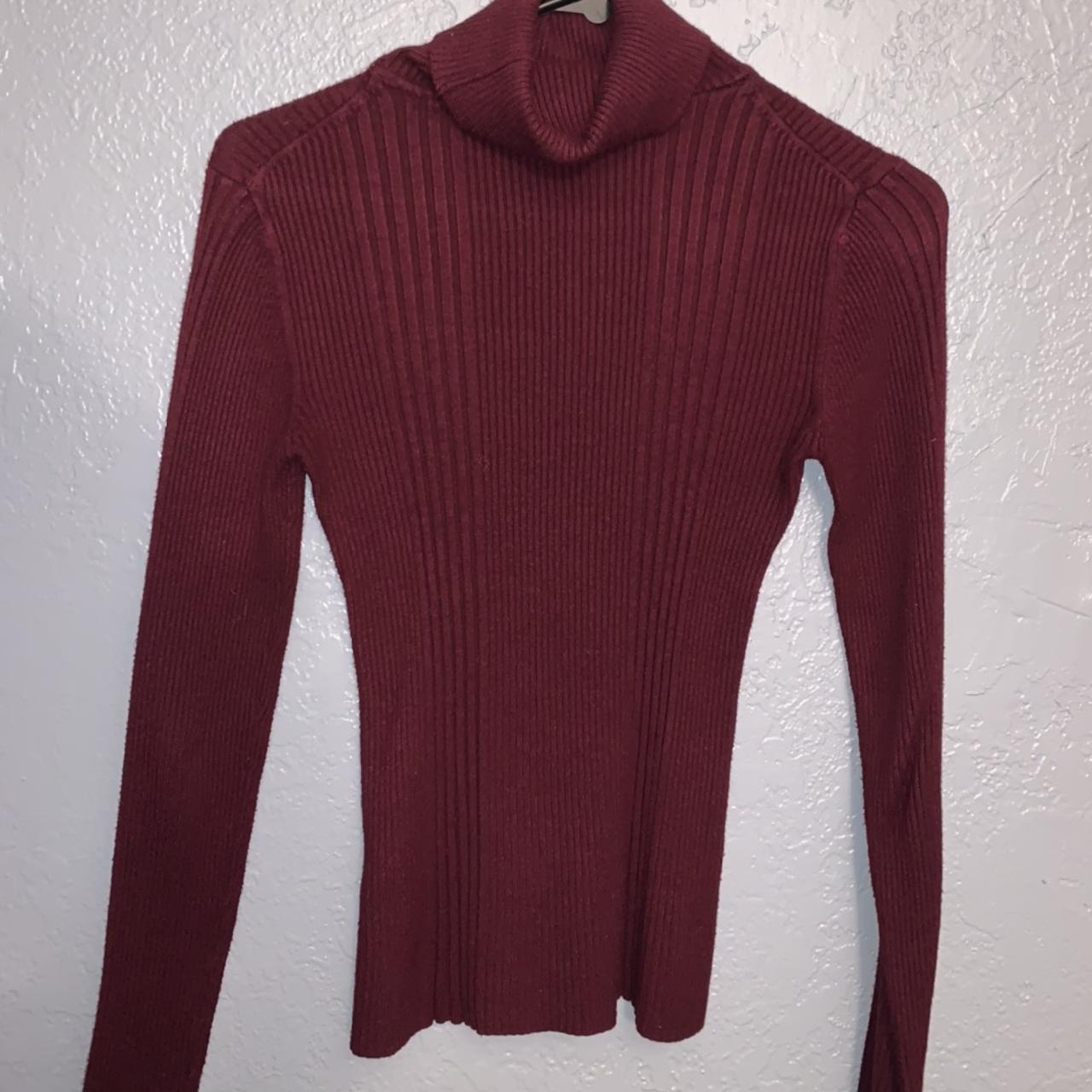-Burgundy ribbed turtle neck long sleeve -Size small - Depop