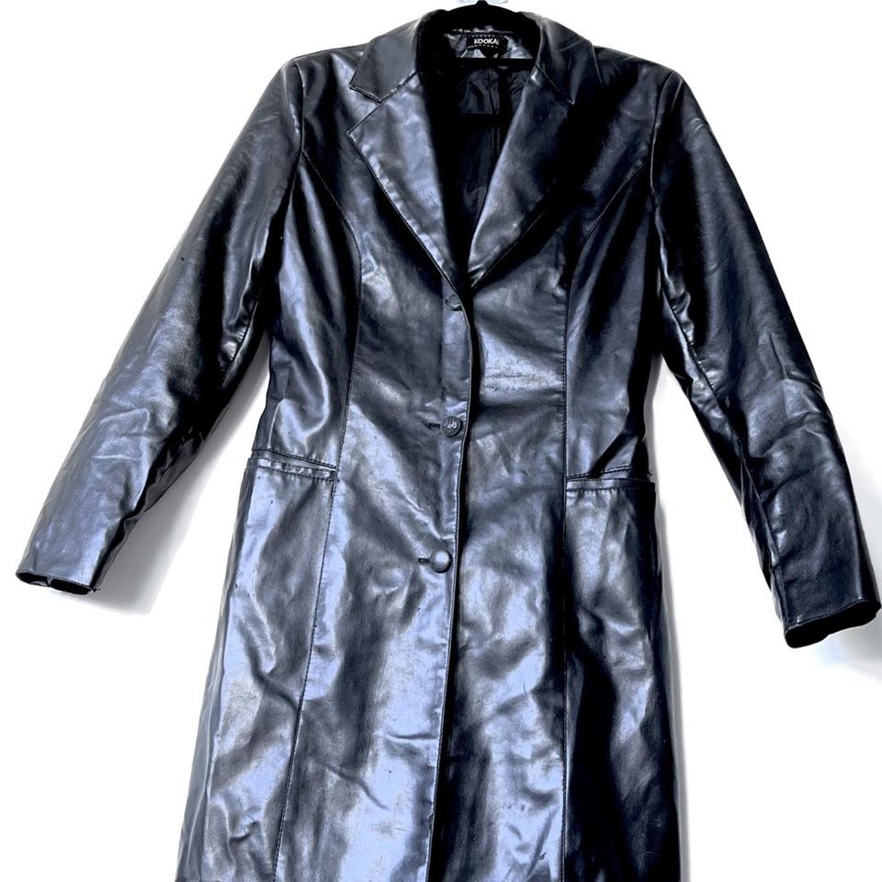 KOOKAI 90’s Black Faux Leather Coat Used, with