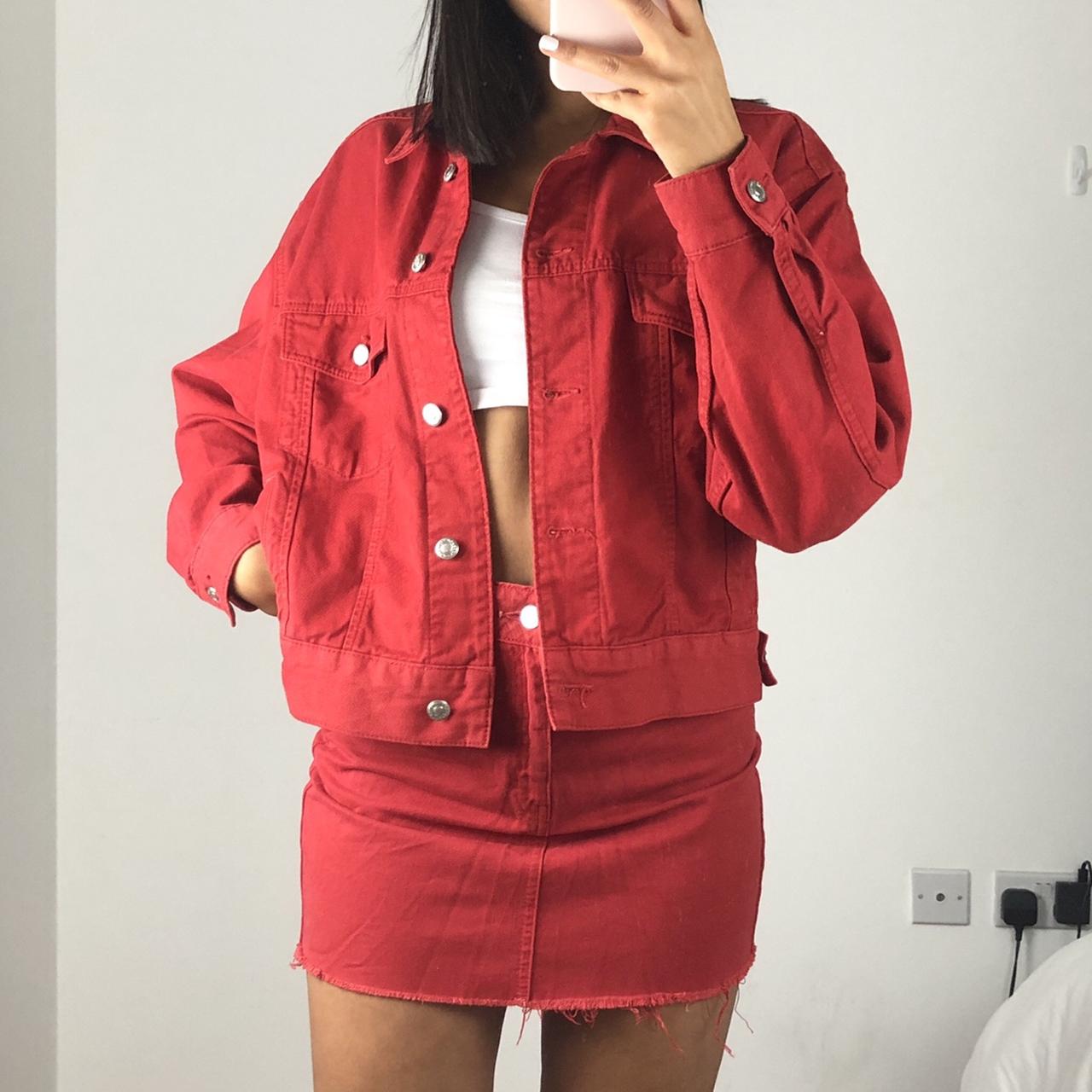 Red cropped sale denim jacket topshop