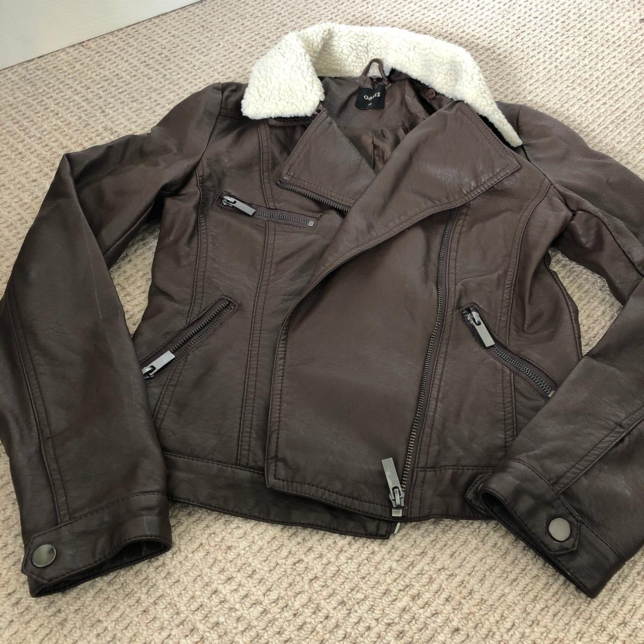 Oasis brown faux leather bomber jacket