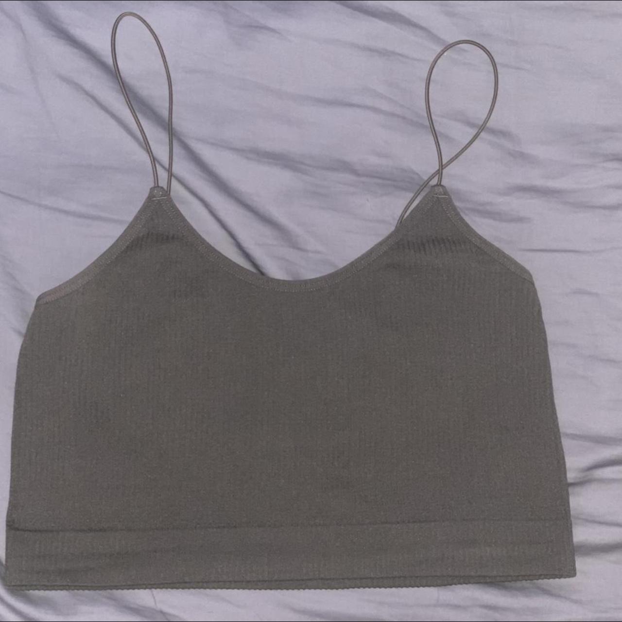 Green cropped primark ribbed cami top, size Xs, worn... Depop