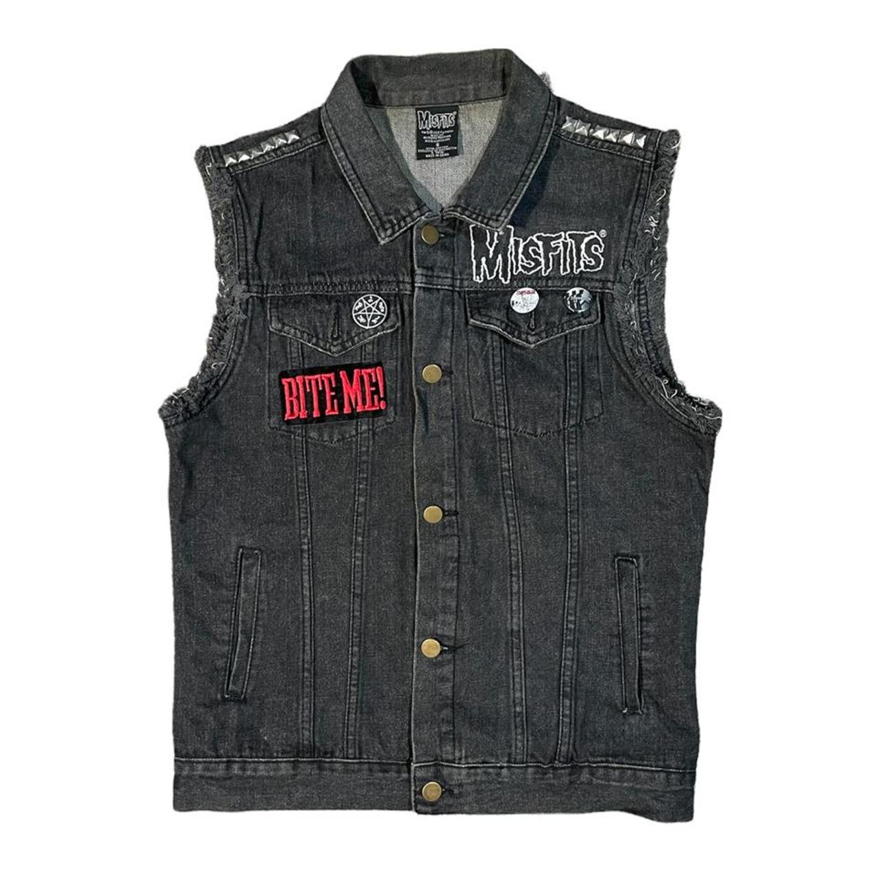 Y2k black denim Misfit fiend club vest with band... - Depop