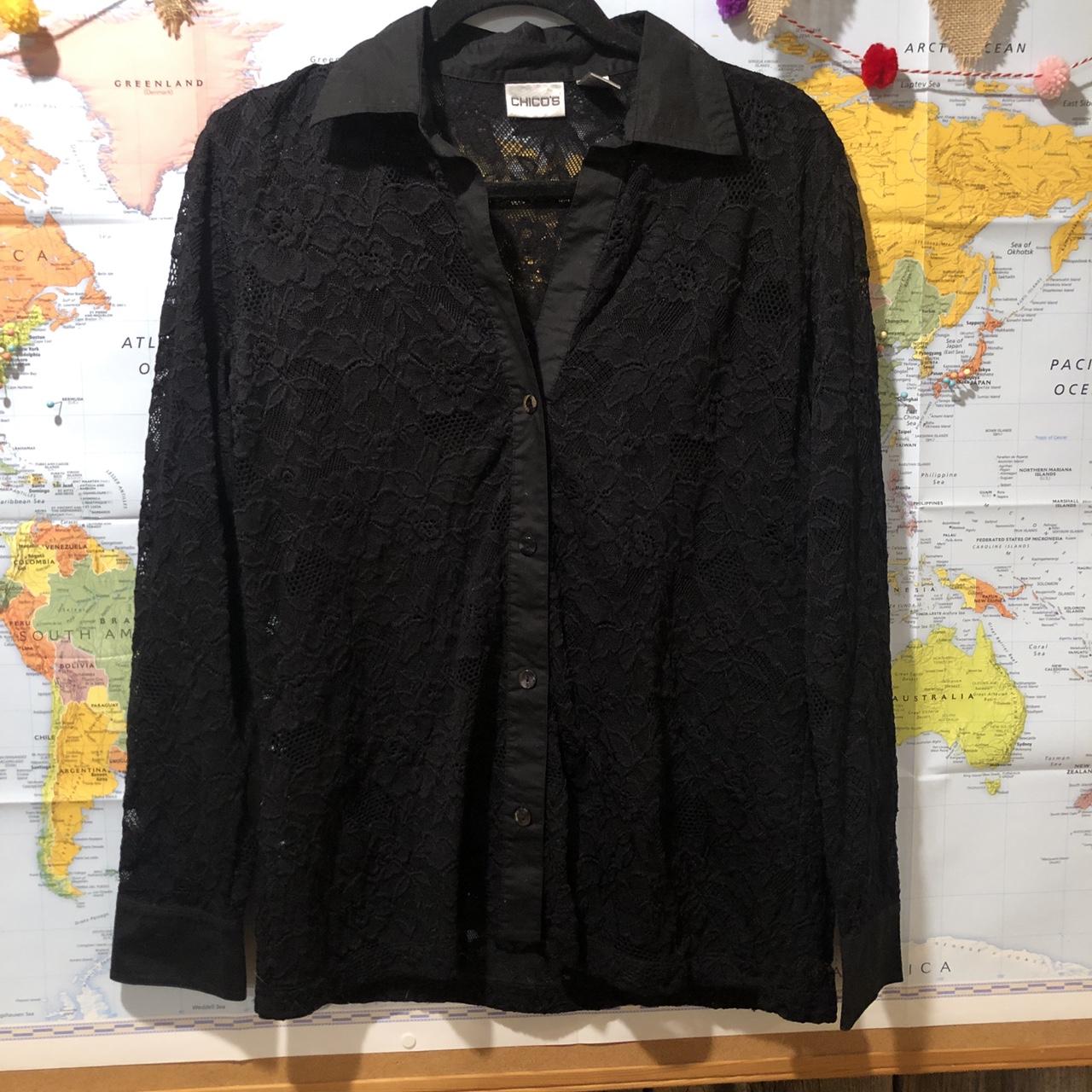 Chico’s black lace button up shirt! Size 1 and fits... Depop