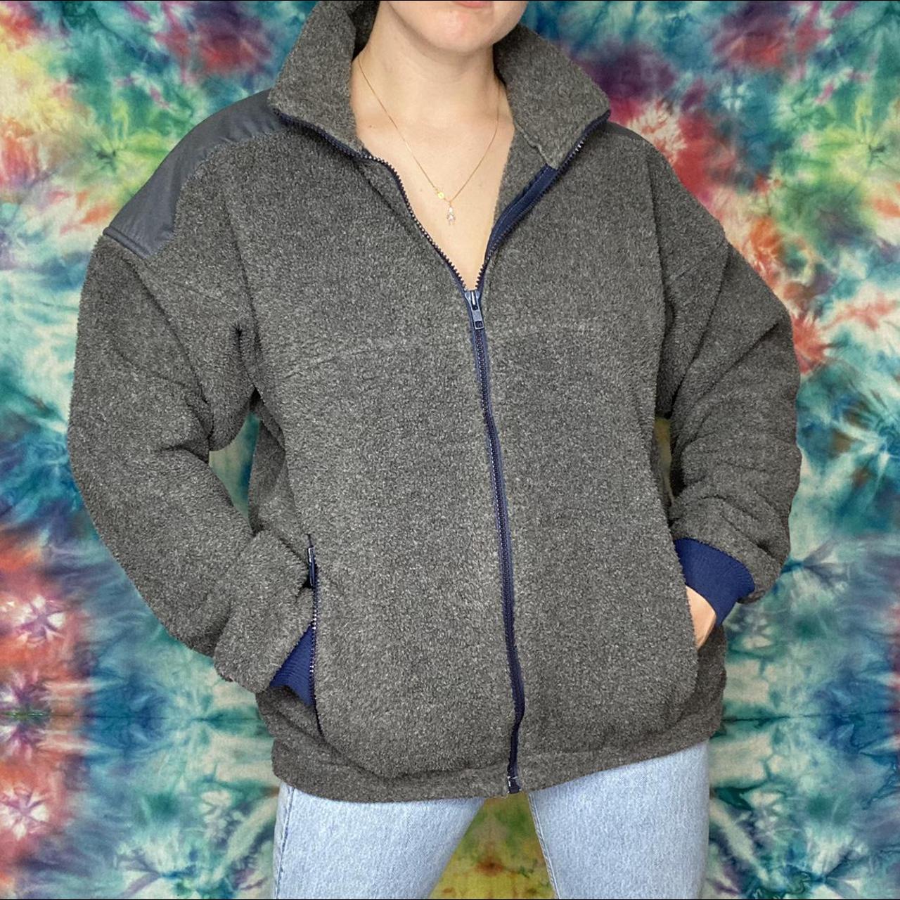 90s LL bean fleece bomber jacket! Beautiful grey... - Depop