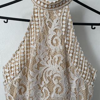 White High Neck Lace Crochet Bodycon Dress