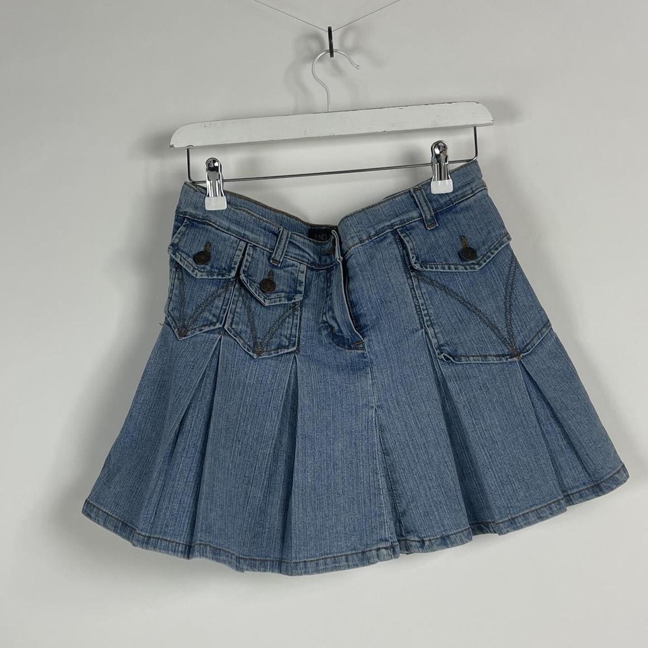 Vintage pleated denim mini skirt lovely stretchy... - Depop