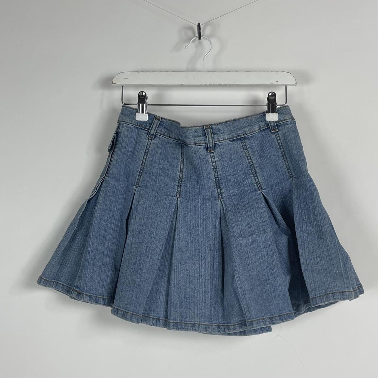 Vintage Pleated Denim Mini Skirt Lovely Stretchy Depop 