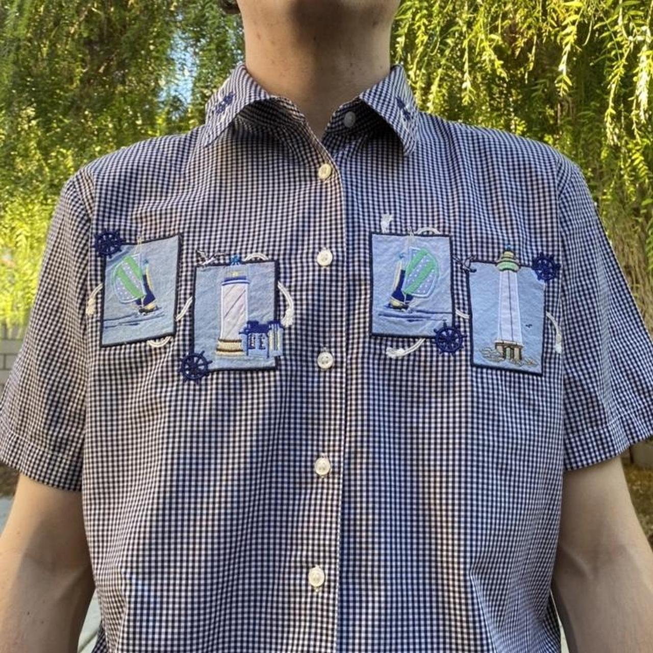 VINTAGE EMBROIDERED SAILBOAT BUTTON DOWN SHORT... Depop