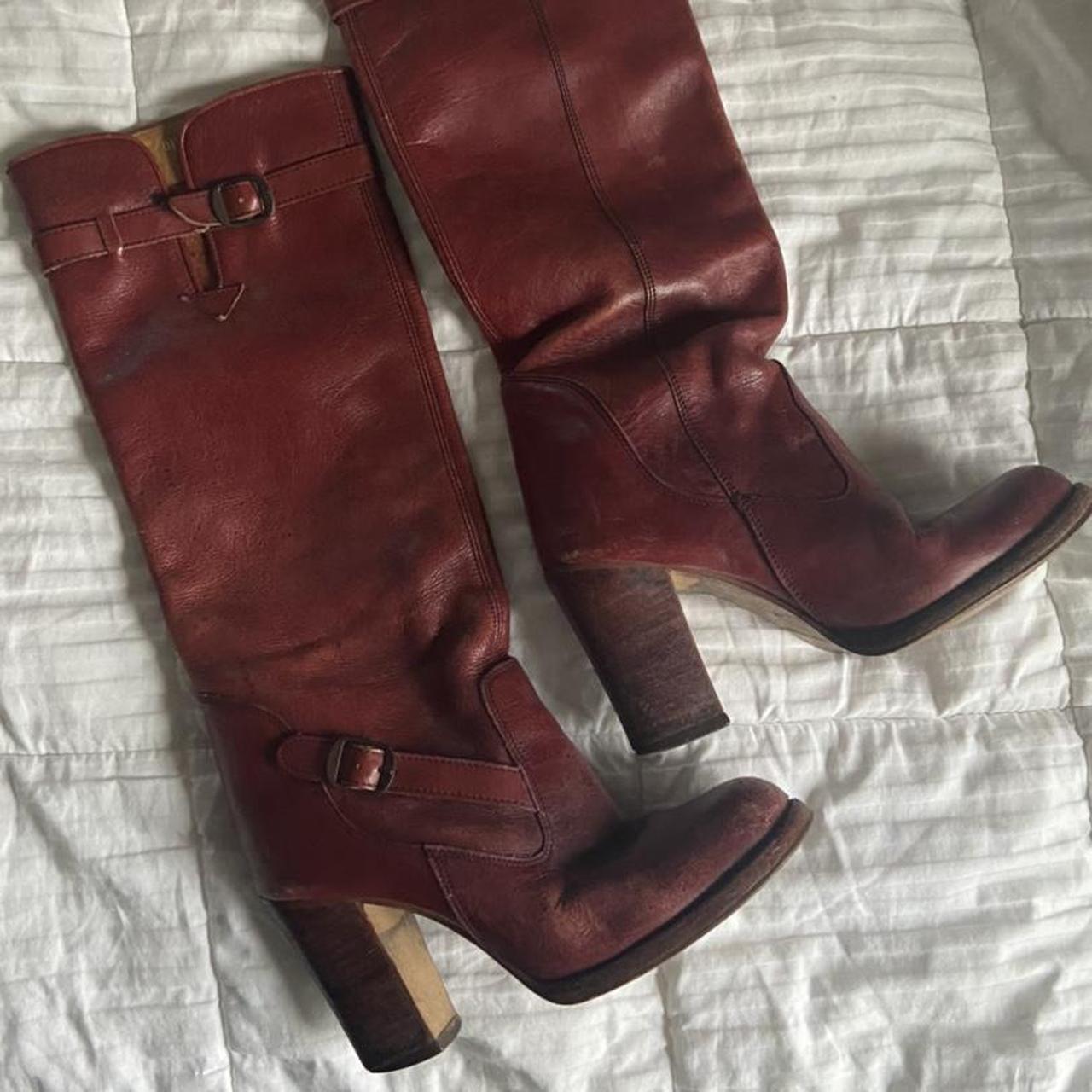 Maroon leather vintage wooden heel boots These are... - Depop