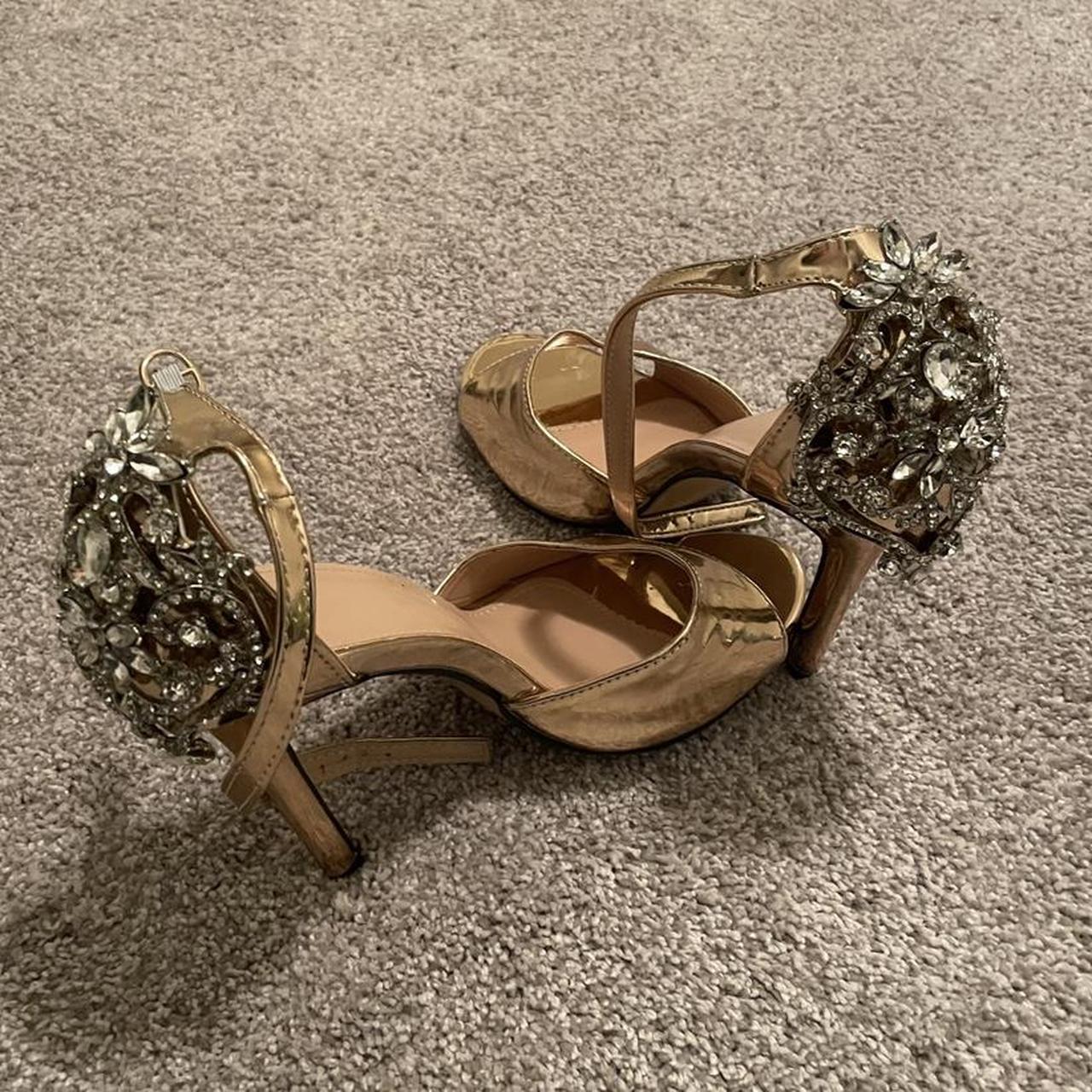 Rose gold high heels embellished with rhinestones... - Depop