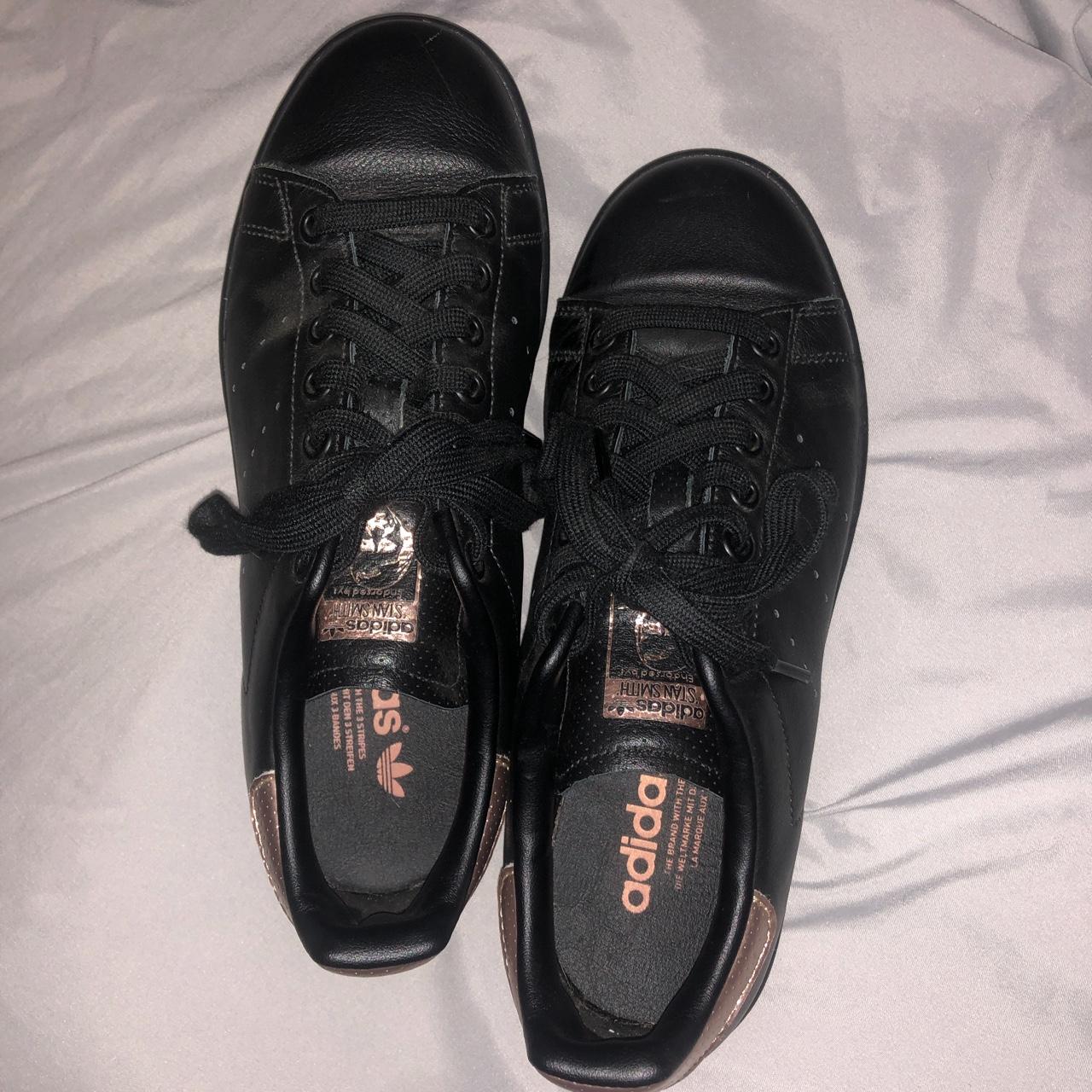 black and rose gold stan smith adidas shoes. low