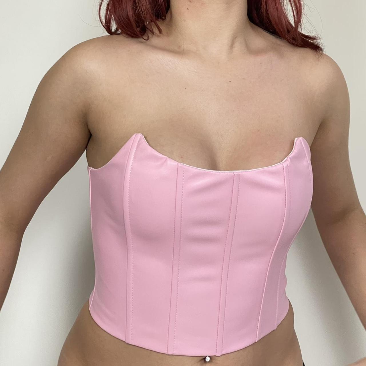 pink faux leather bustier crop top Depop