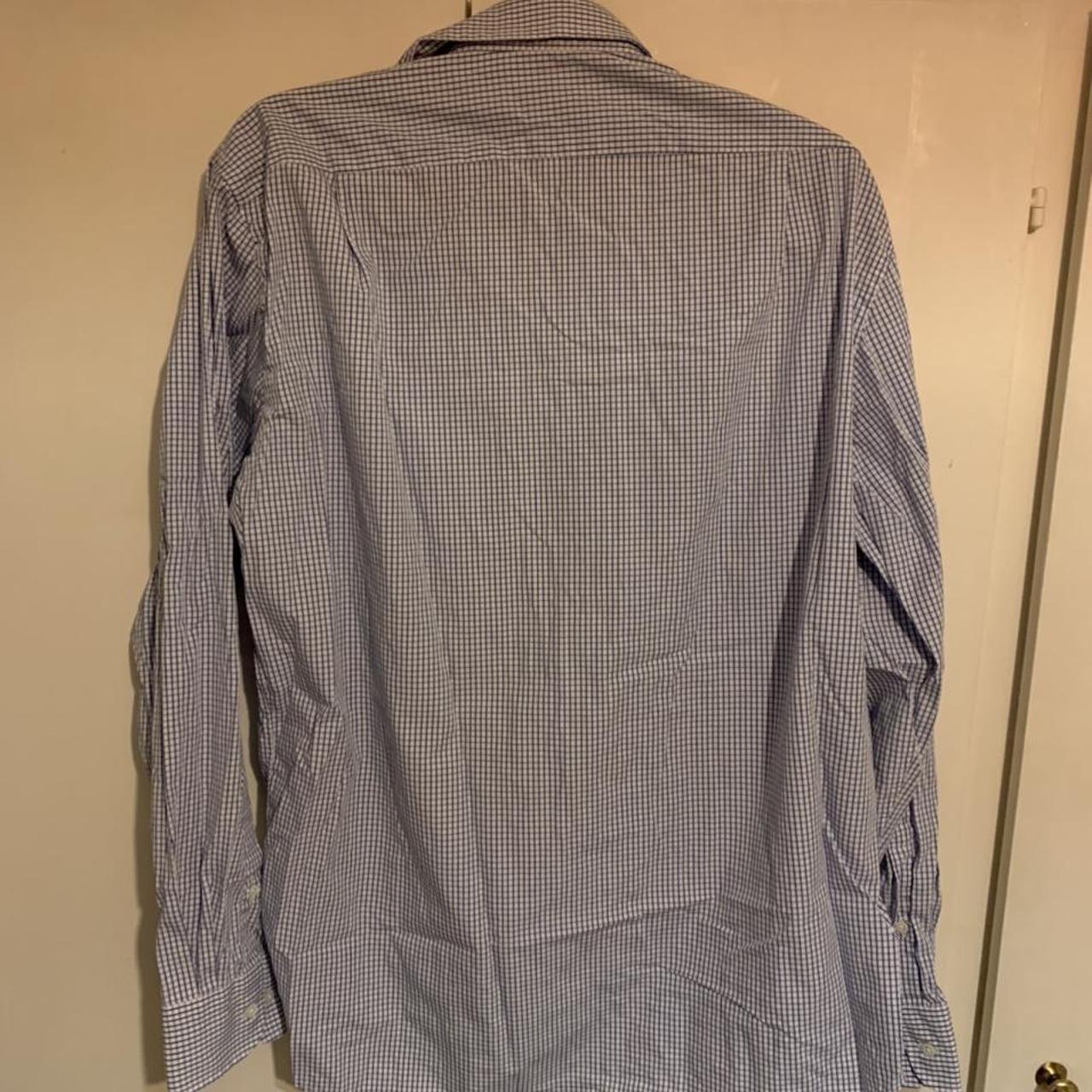 checked blue and white hugo boss shirt size 16 - Depop