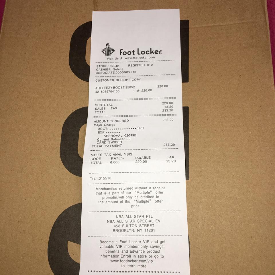 Yeezy footlocker cheap receipt