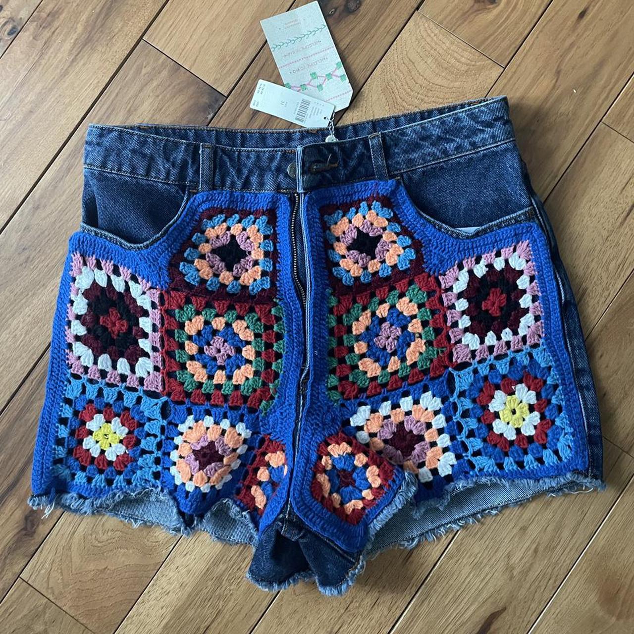 Anthropology farm rio denim crochet shorts. Sold out... - Depop