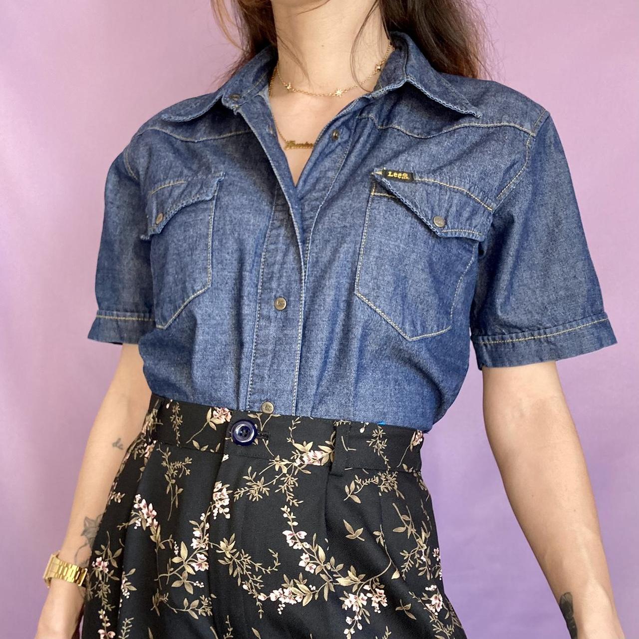 Vintage Lee Denim Shirt Vintage 90s Lee navy denim... - Depop
