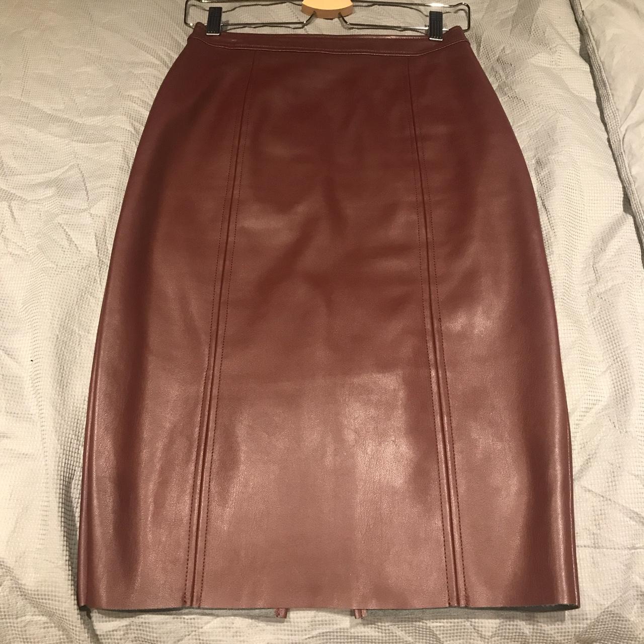 Warehouse burgundy hotsell faux leather skirt