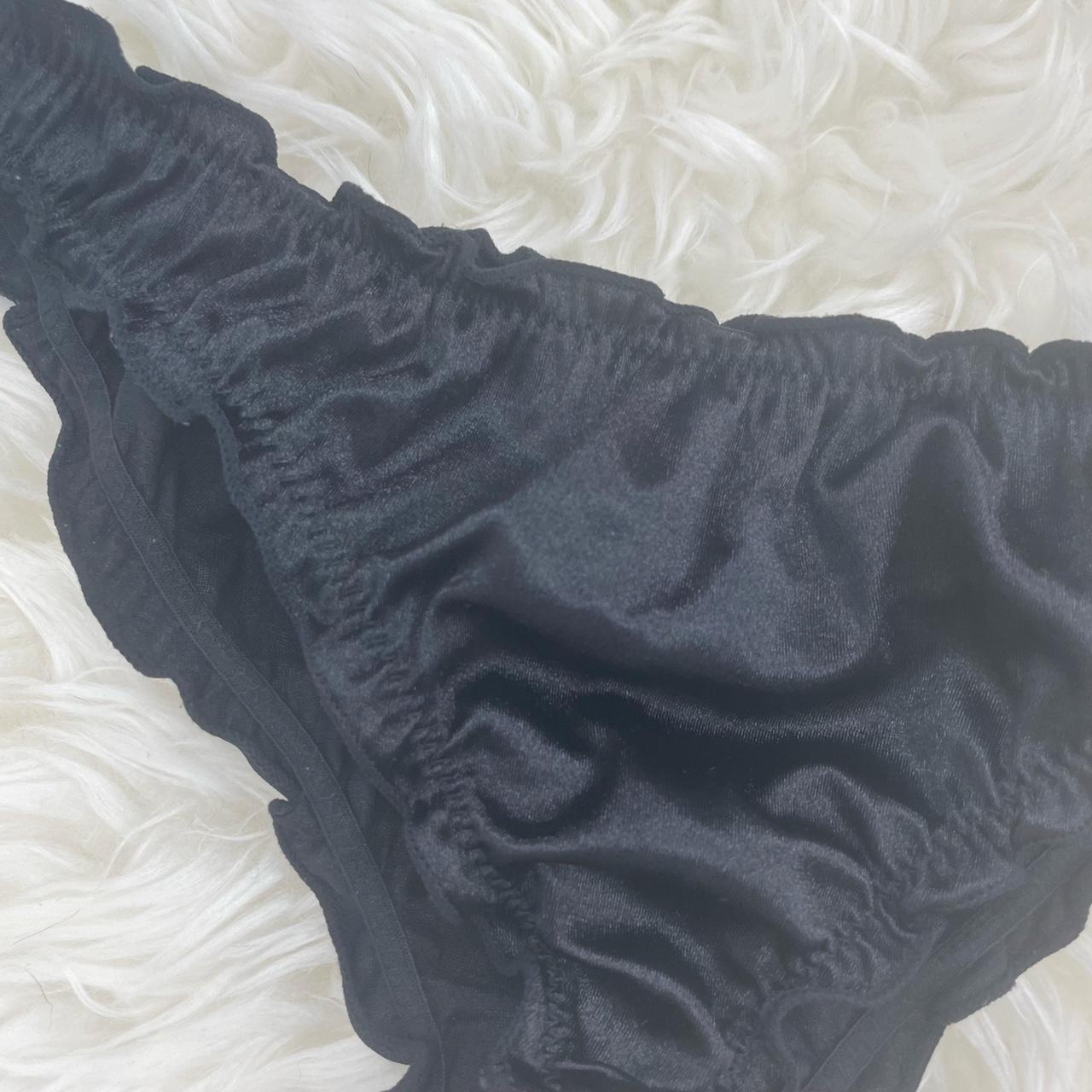 Black y2k silk feel black Brazilian pantie - size... - Depop