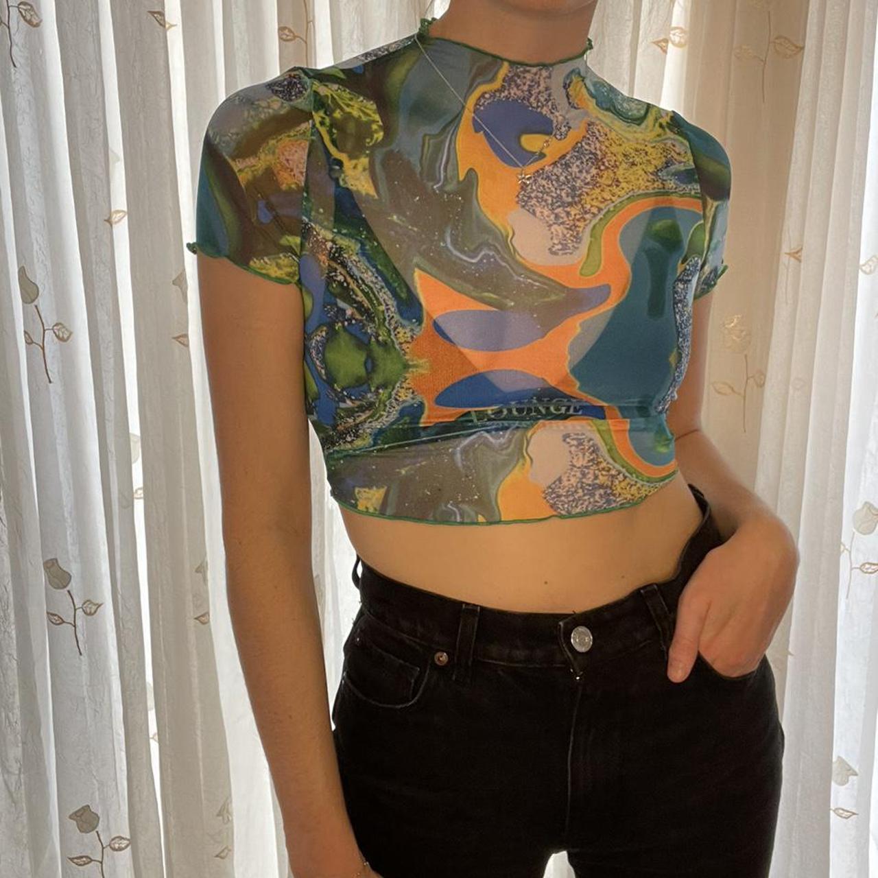 y2k style blue green orange and yellow cosmic style... - Depop