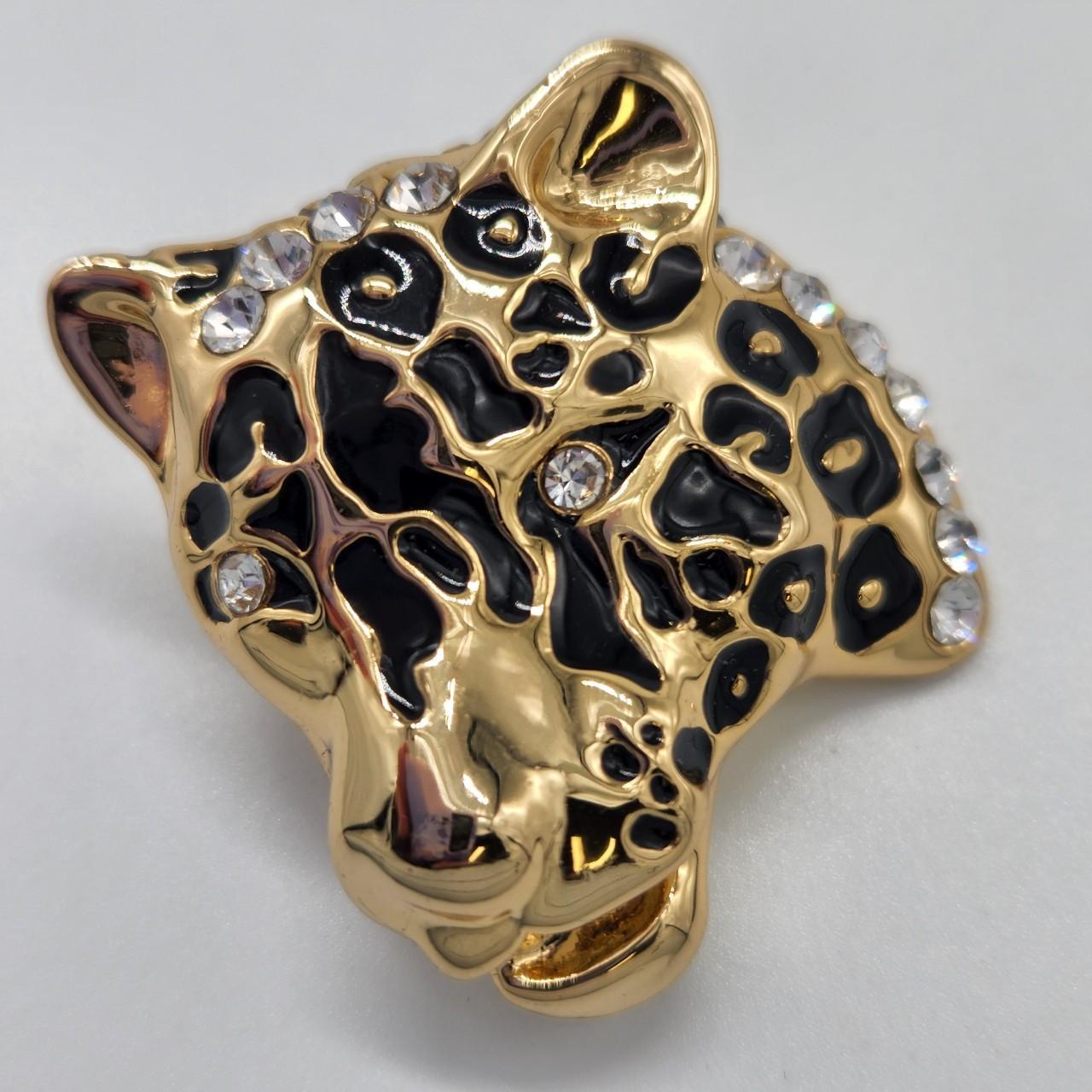 Vintage Rhinestone Encrusted Wild Cat Leopard Head... - Depop