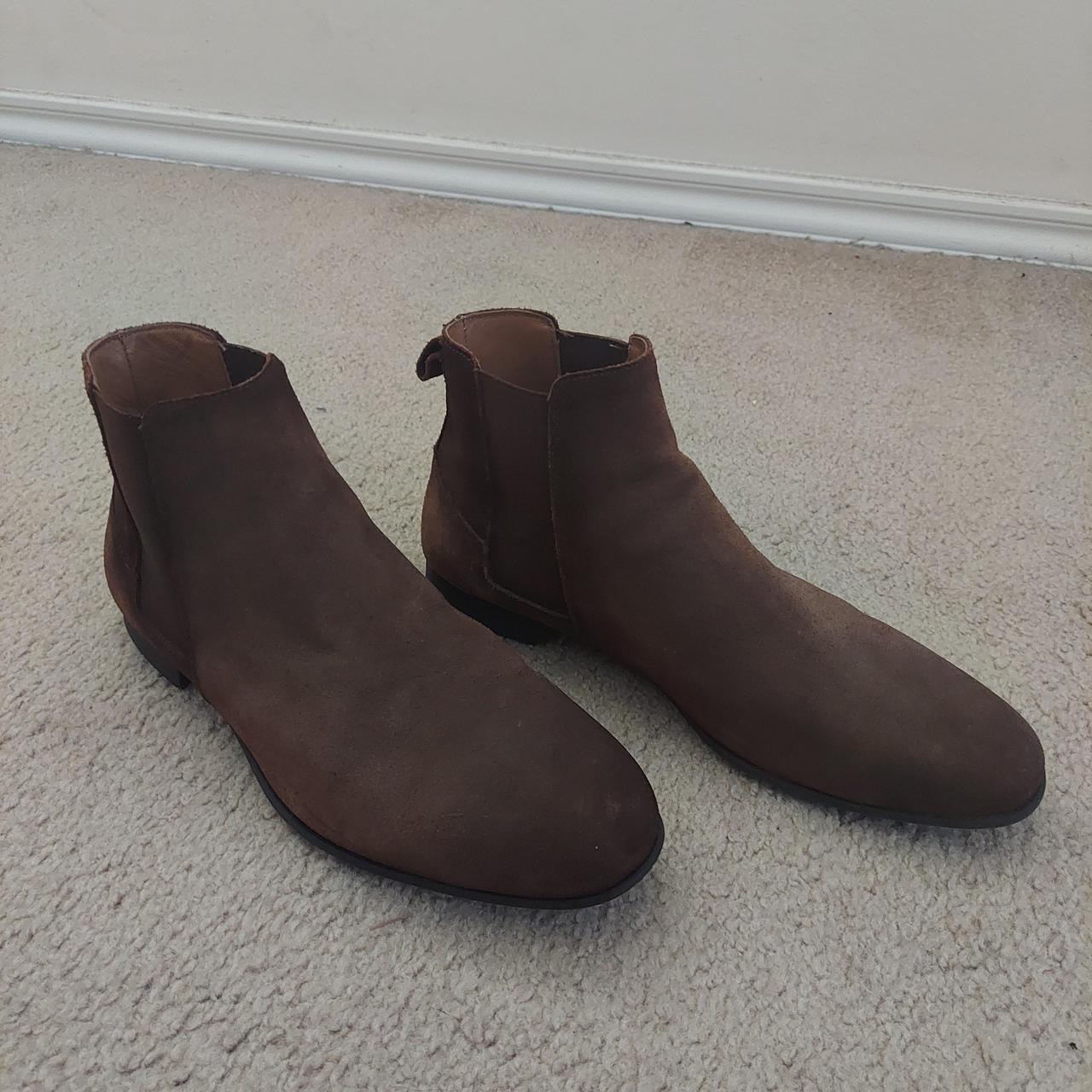 Brown Suede ZARA Chelsea boots. Size 43, fits men's... - Depop