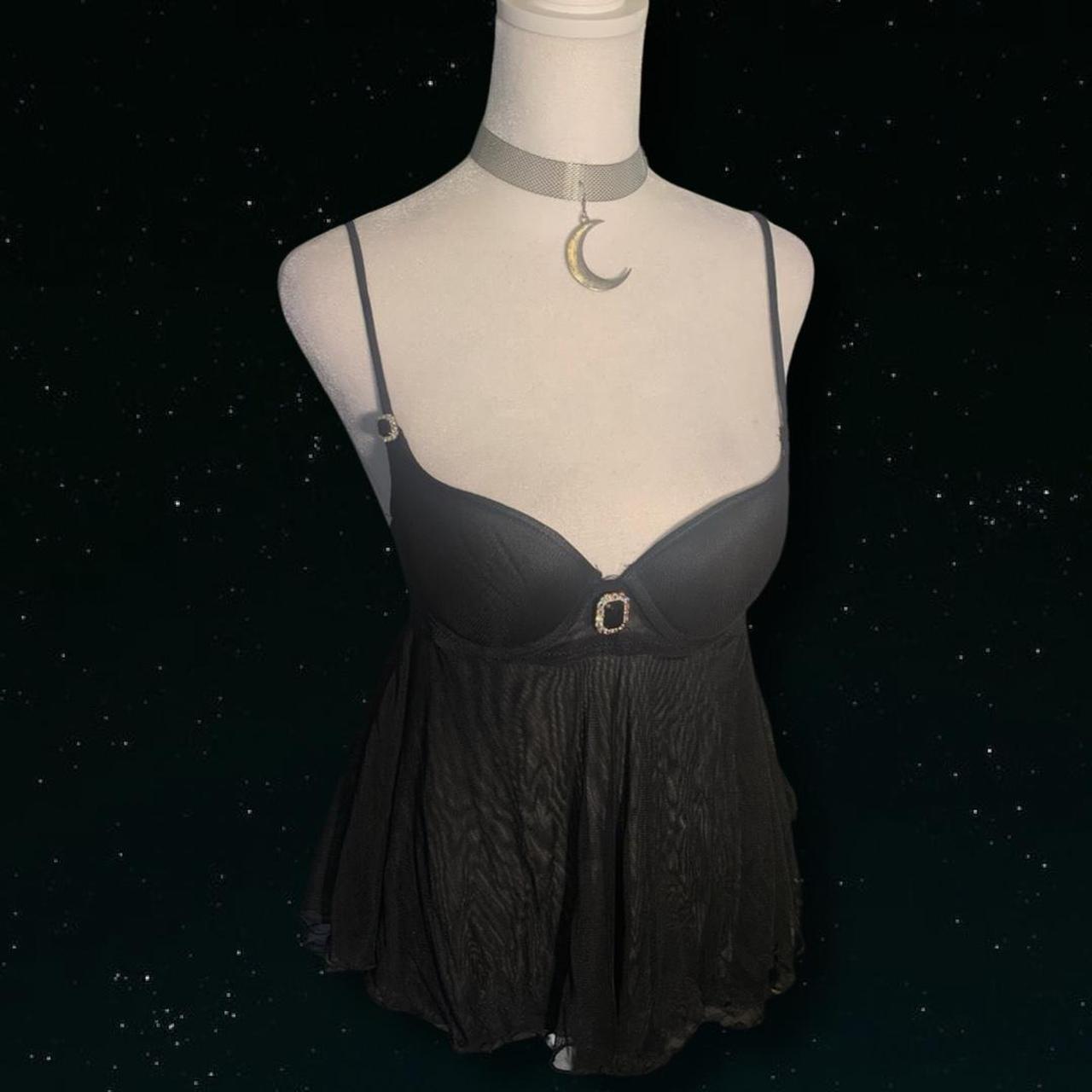 black babydoll lingerie top with adjustable straps.... Depop