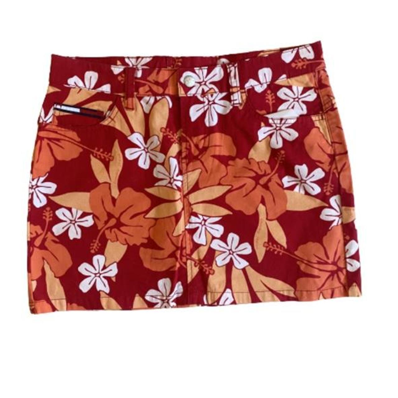 y2k beach mini skirt super cute hawaiian print mini... - Depop