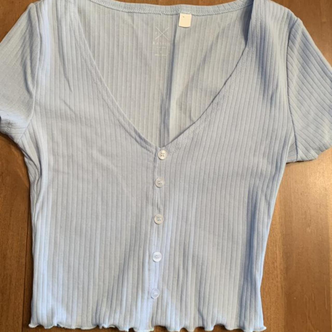 pacsun light blue button up baby tee! • condition:... - Depop